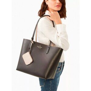 S Kate Spade Ava Reversible Black Leather Tote Beige Pouch NWT K6052 $359